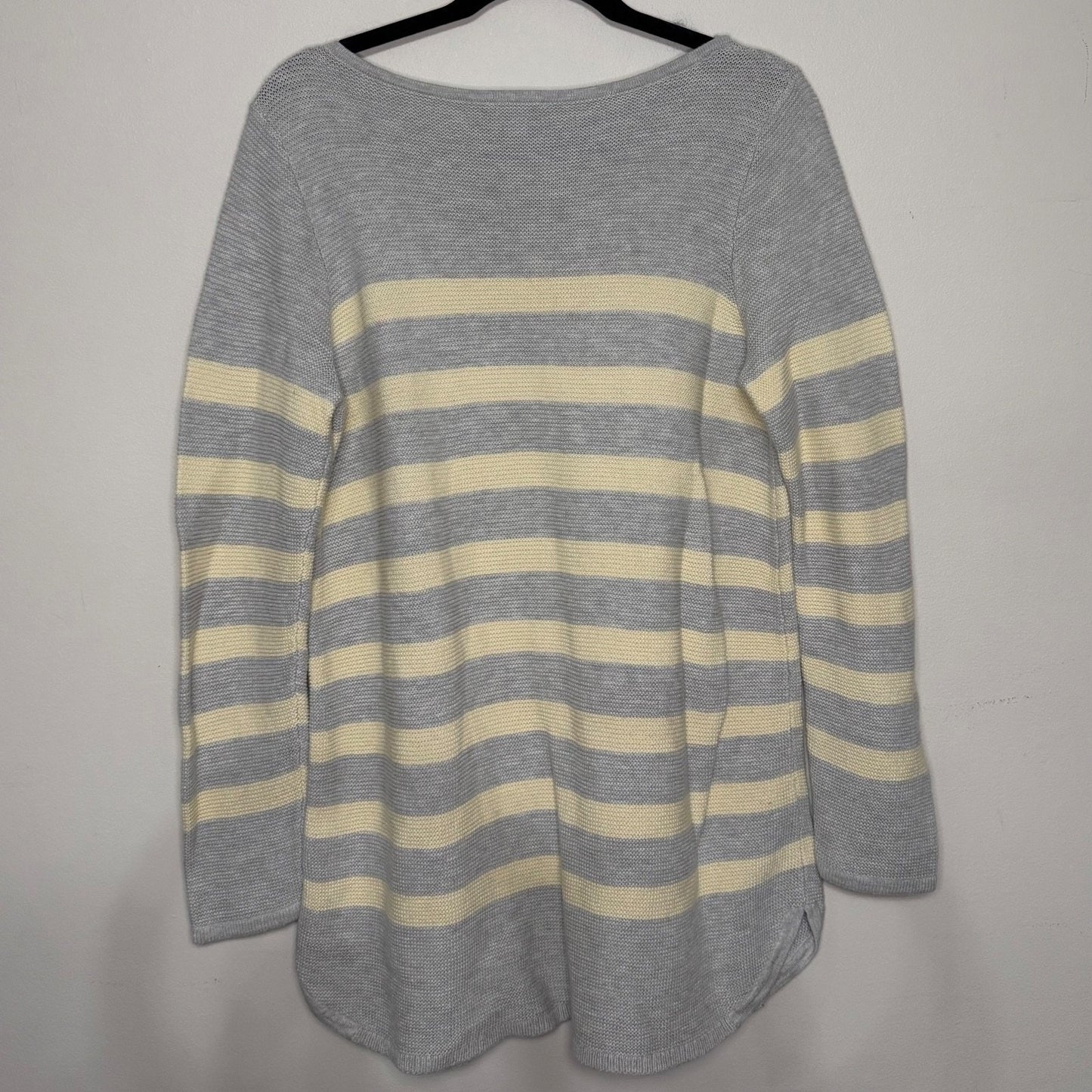 J Jill Sweater Womens Medium Gray Yellow Striped Casual Pullover Knit Top