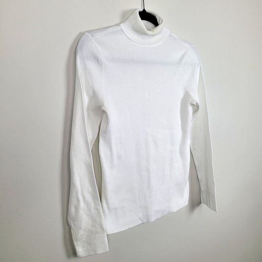 Chico’s 0 Women’s Small (4) Cream Turtleneck Sweater Ribbed Side Panel