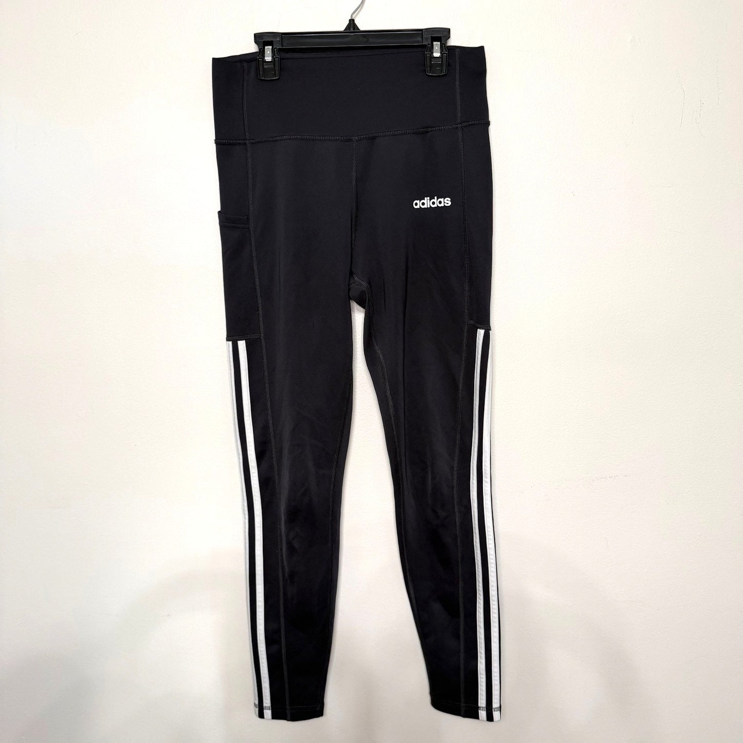 Adidas Womens M Climalite Black Leggings 3-Stripes Athletic Activewear