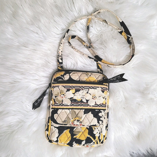 Vera Bradley Dogwood Crossbody Bag Yellow Black White Floral Hipster