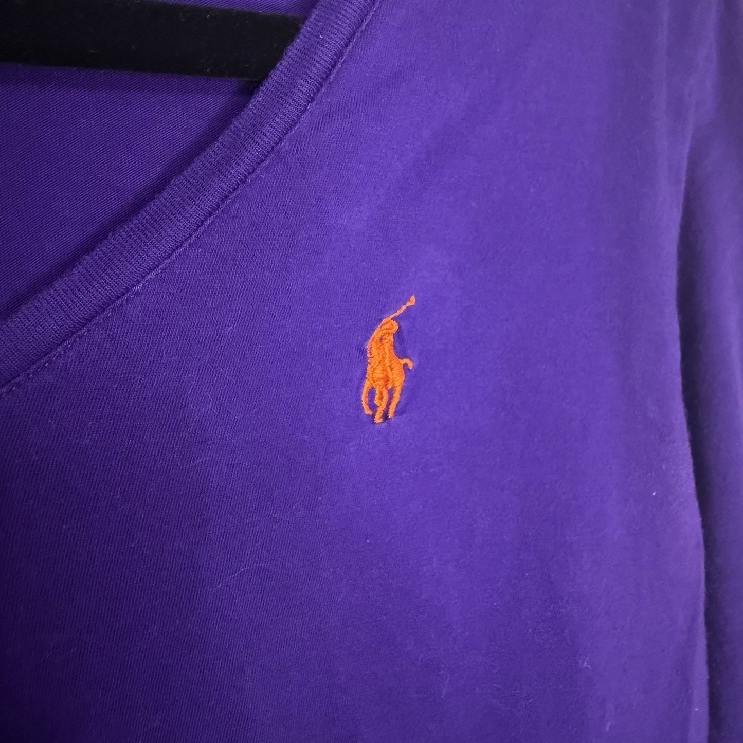 Ralph Lauren Sport Womens M Purple Long Sleeve V-Neck Tee Preppy Classic Layerin