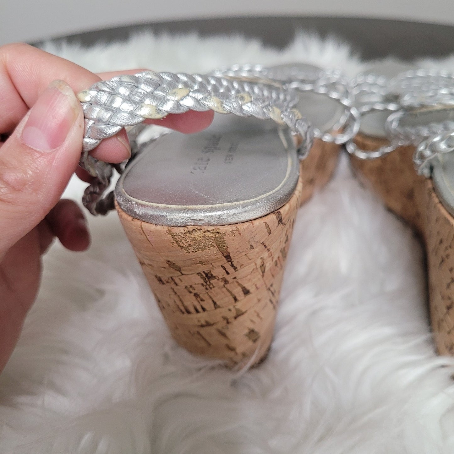 Kate Spade New York Women’s 8.5 Wedge Sandals Silver Braided Cork Heel