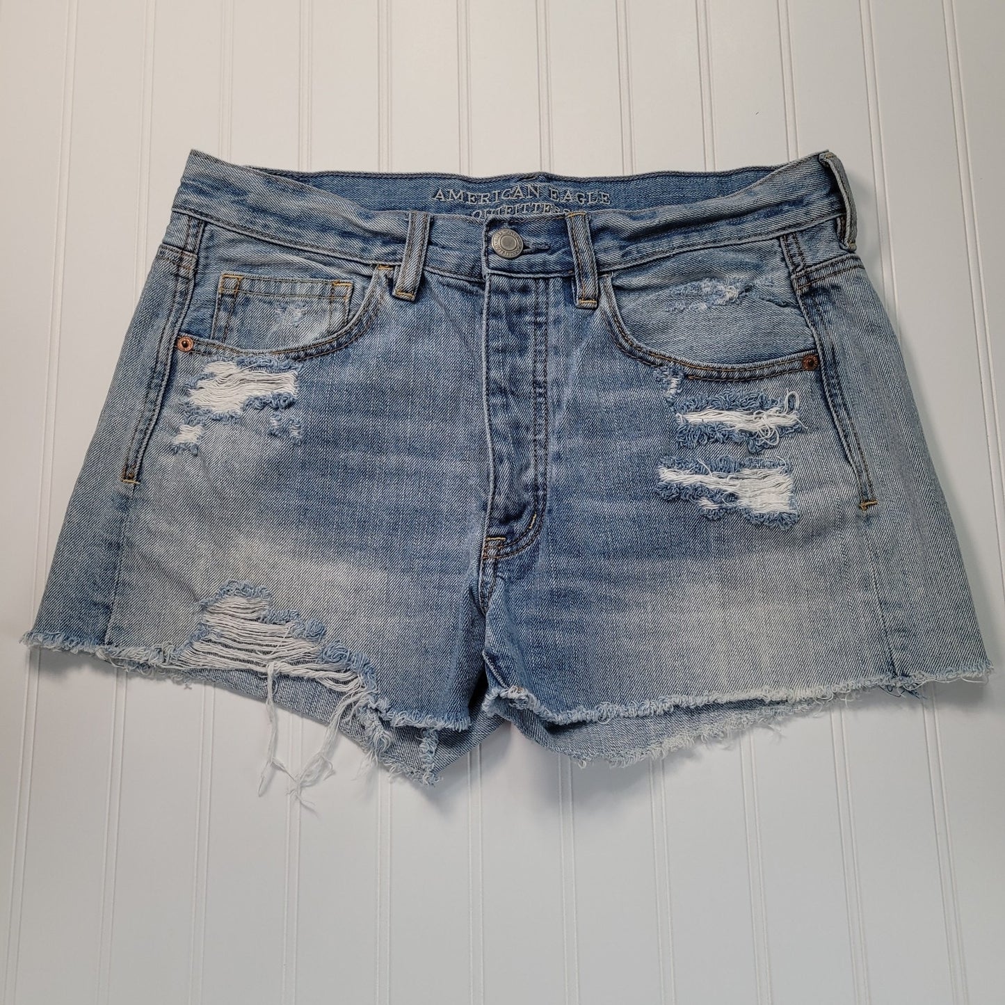 American Eagle Womens 6 Shortie Denim Shorts Light Wash Distressed Button Fly Y2