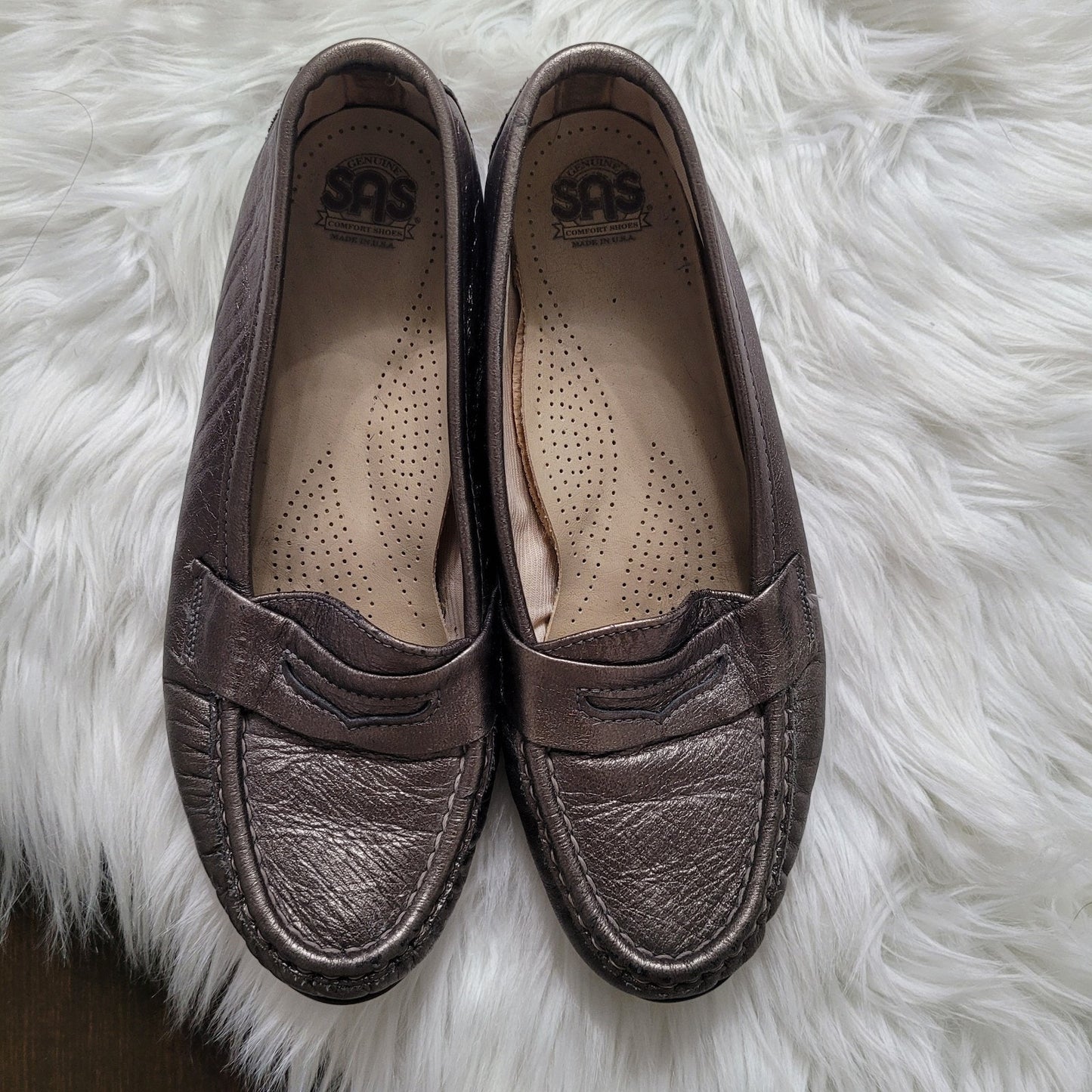 SAS Women’s Size 6 Wink Slip On Penny Loafer Pewter Leather Moccasin Shoes