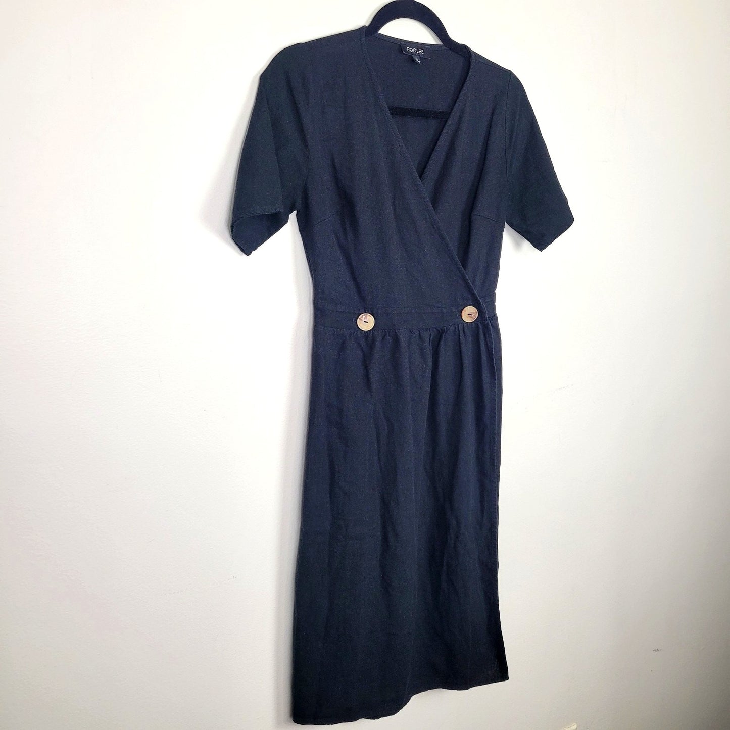 Roolee Women’s Small Black Linen Blend Midi Dress Nursing Friendly