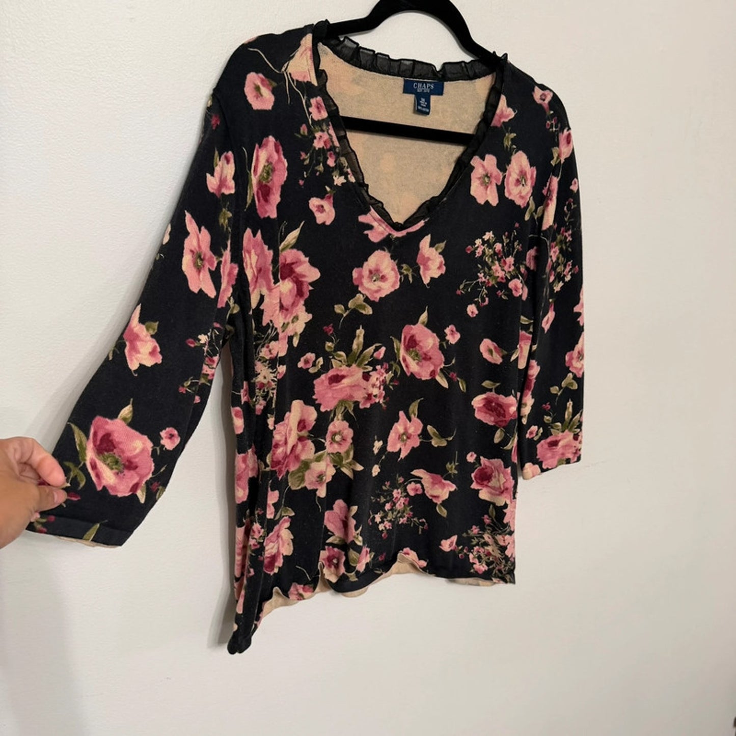 Black Floral Chaps 3x Pink Roses Professional Office Sweater