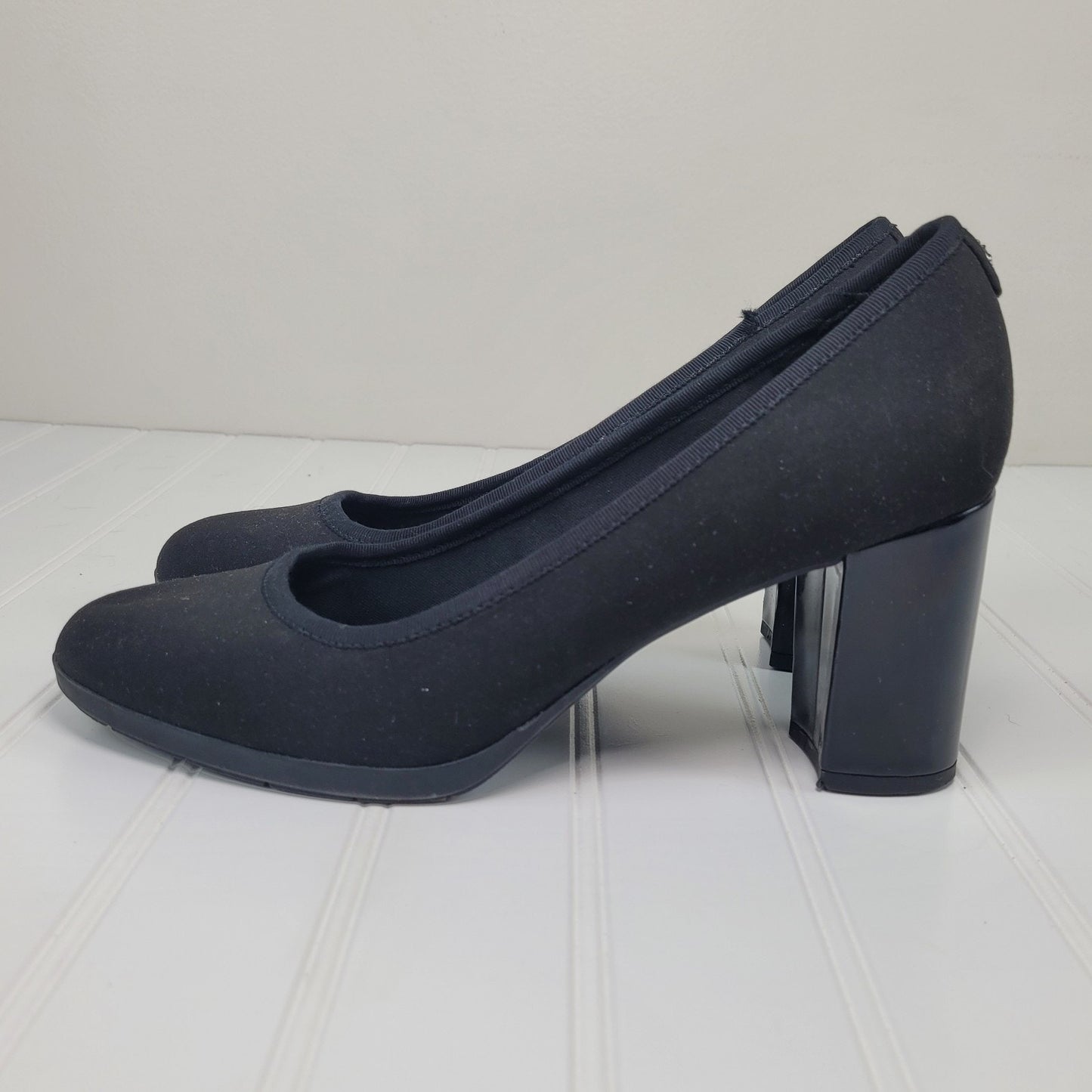 Anne Klein Carole Womens 8.5 Black Block Heel Pumps Round Toe Classic Office