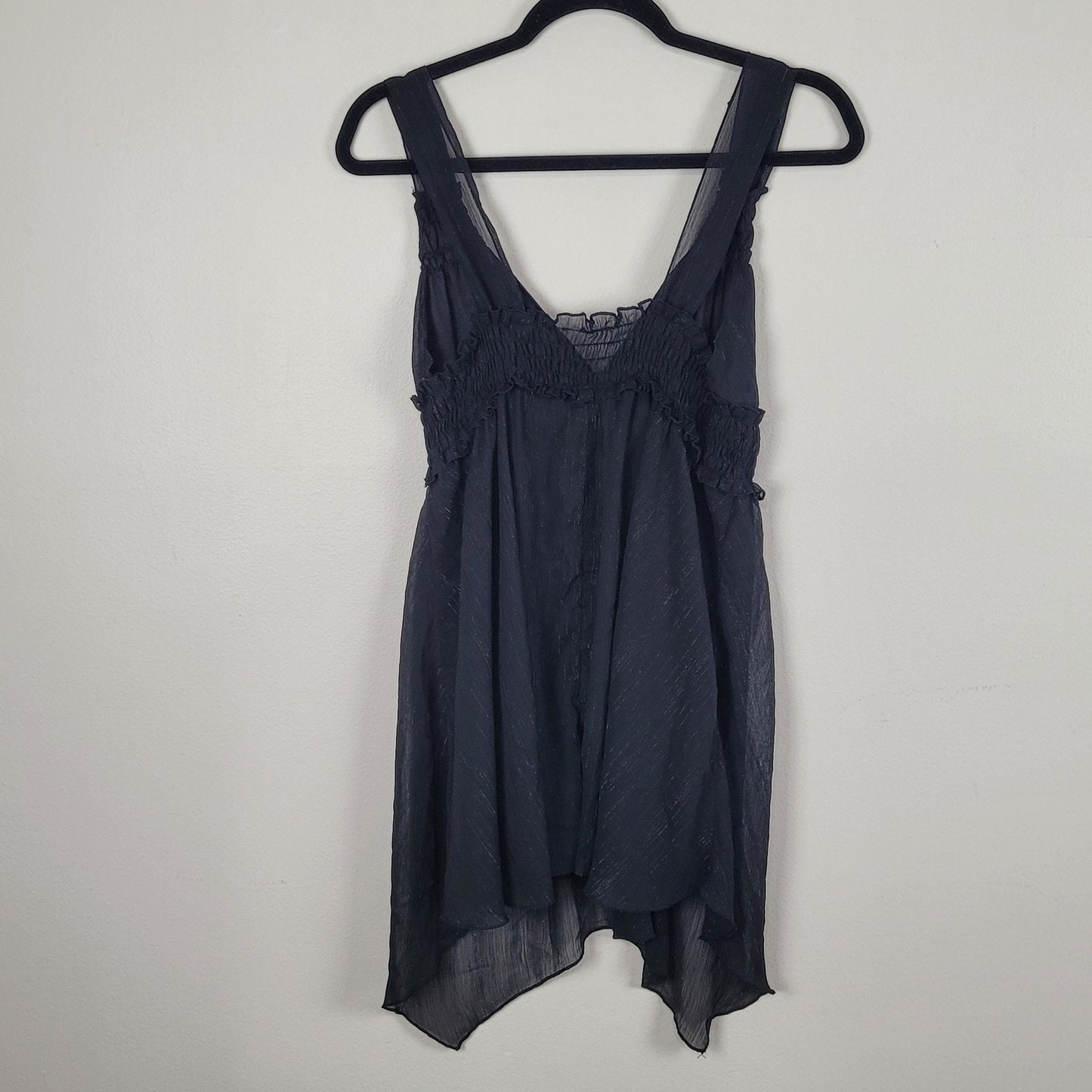 Vintage Jordache Y2K Juniors Large Black Babydoll Tunic Metallic Sheer Hem Club