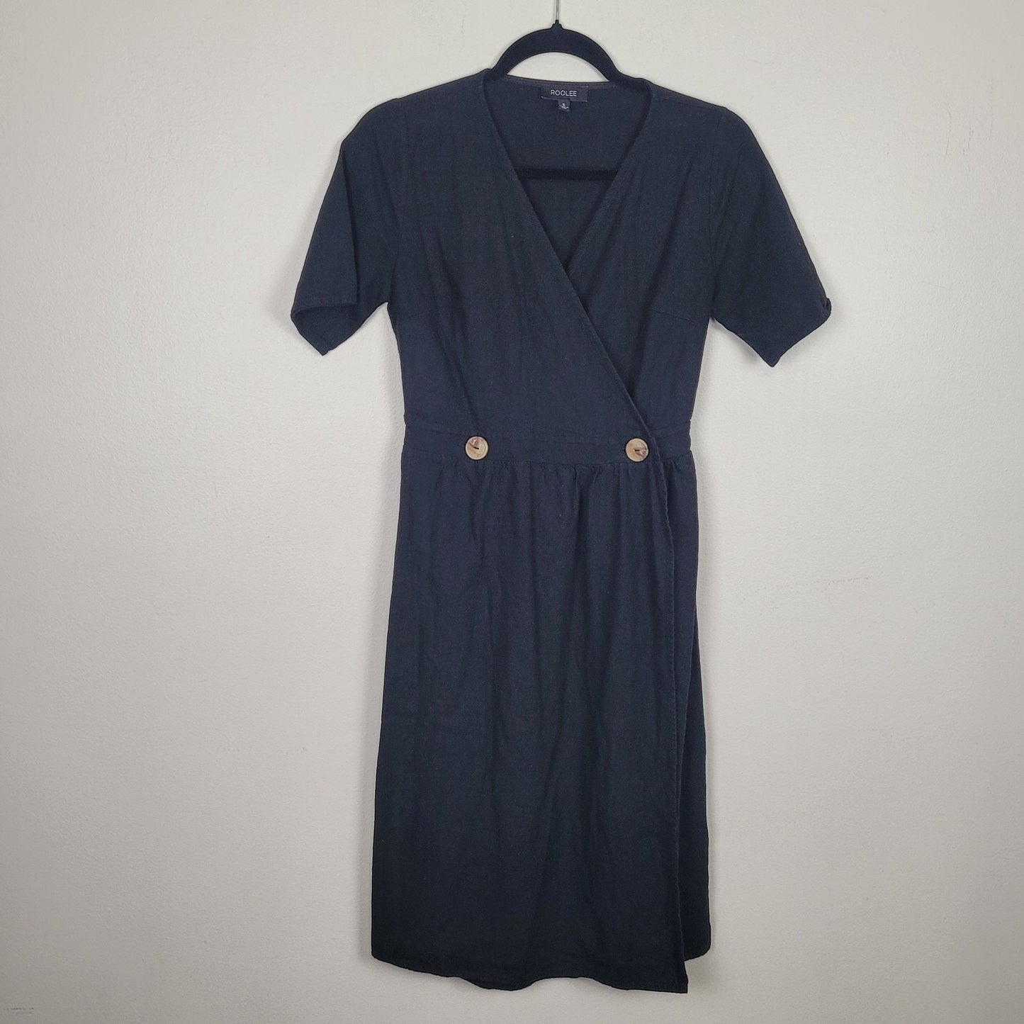 Roolee Women’s Small Black Linen Blend Midi Dress Nursing Friendly