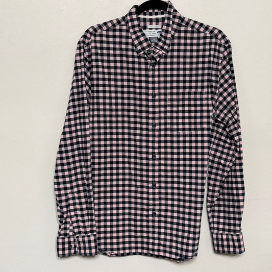 Old Navy Men's Oxford Shirt Large Pink Black Checkered Casual