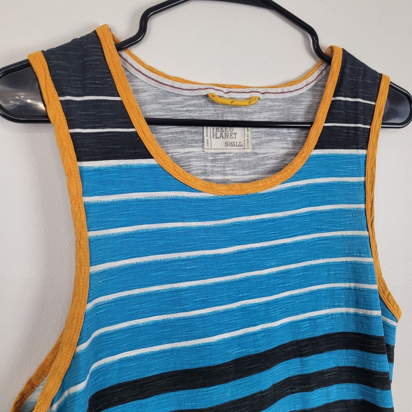 Free Planet Mens S Tank Top Striped Multicolor Sleeveless Summer Y2K