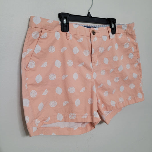 Old Navy Women’s Size 12 Everyday Chino Shorts Orange Sorbet Lemon Print GUC