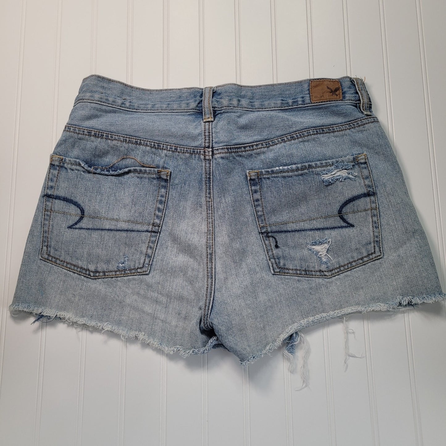 American Eagle Womens 6 Shortie Denim Shorts Light Wash Distressed Button Fly Y2
