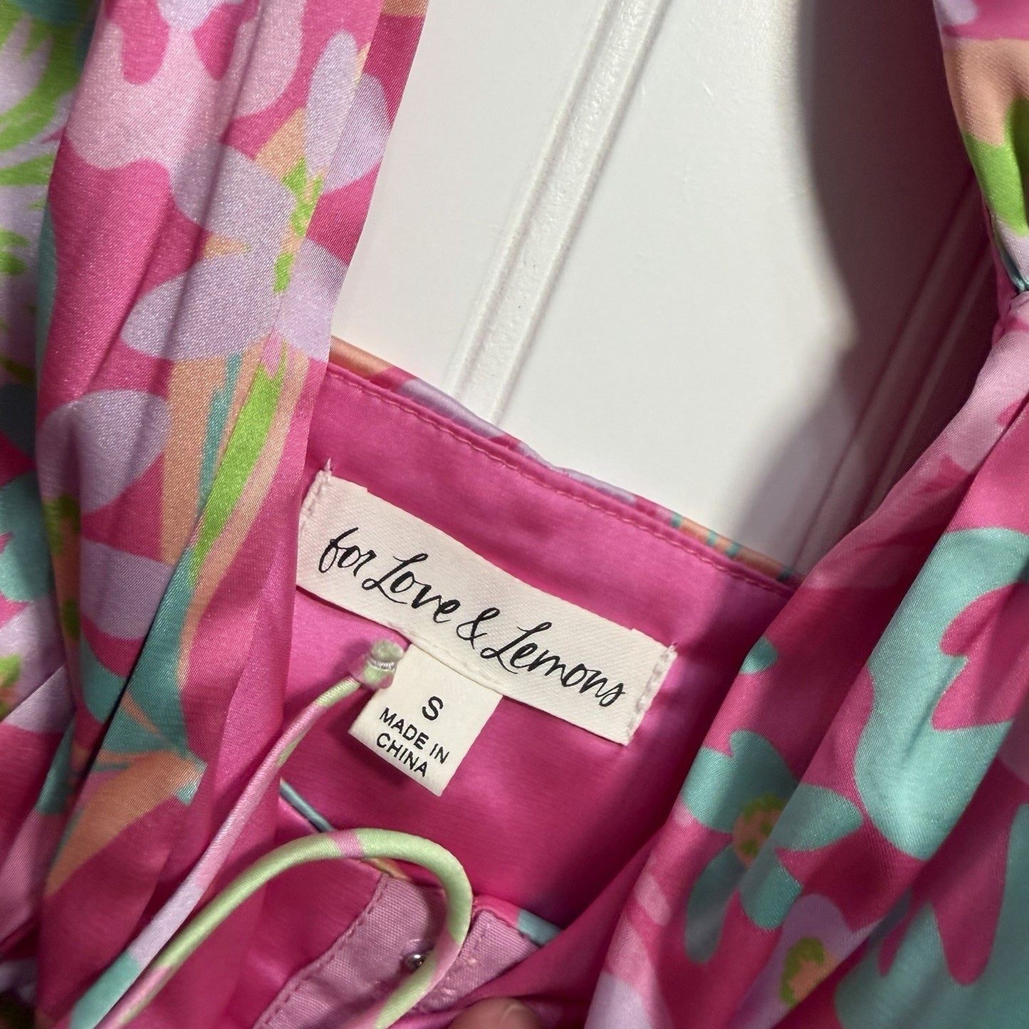 For Love & Lemons Julien Satin Crop Top in Pink/Green 45320