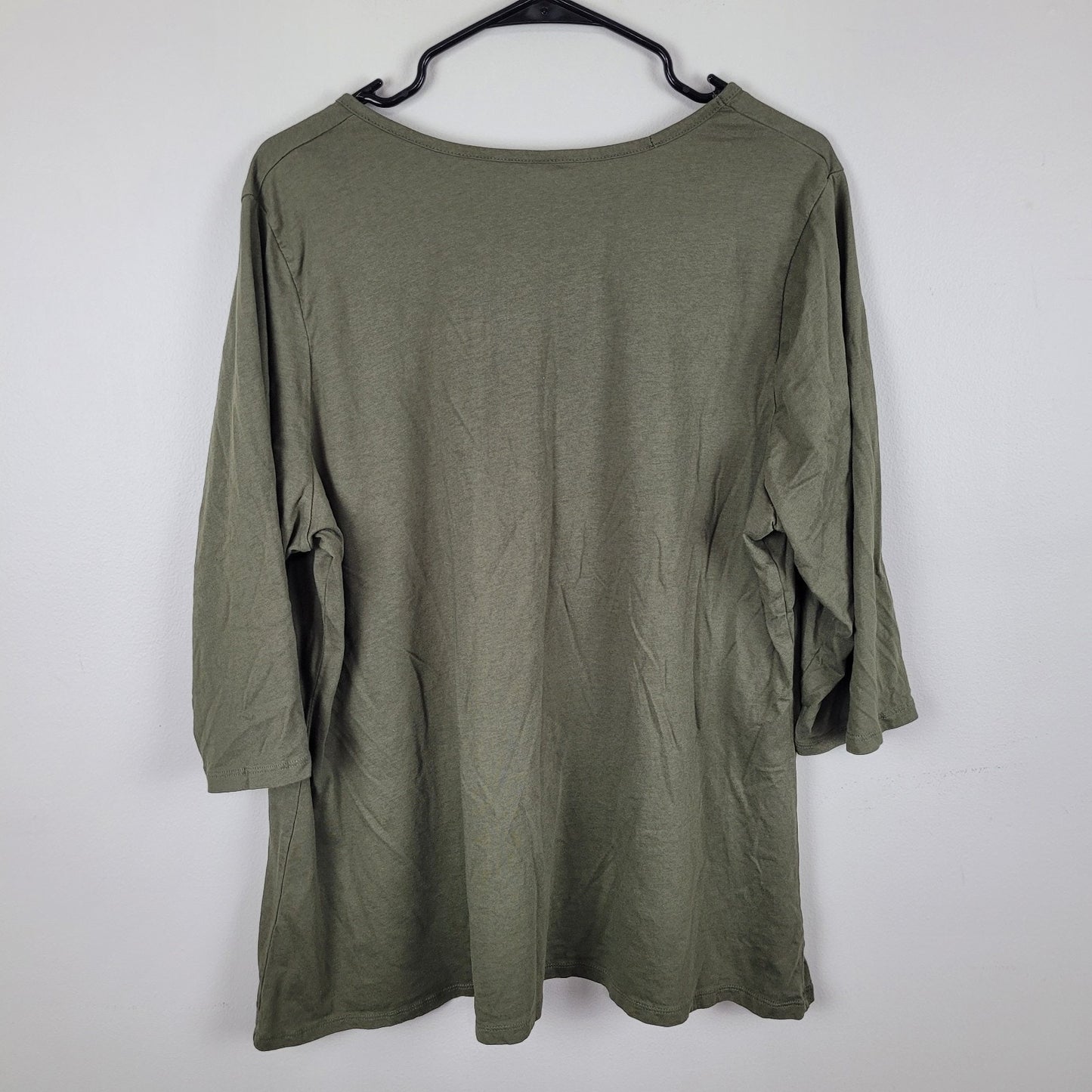 Cacique Womens Plus 22/24 Long Sleeve Top Olive Green Basic Tee VGUC