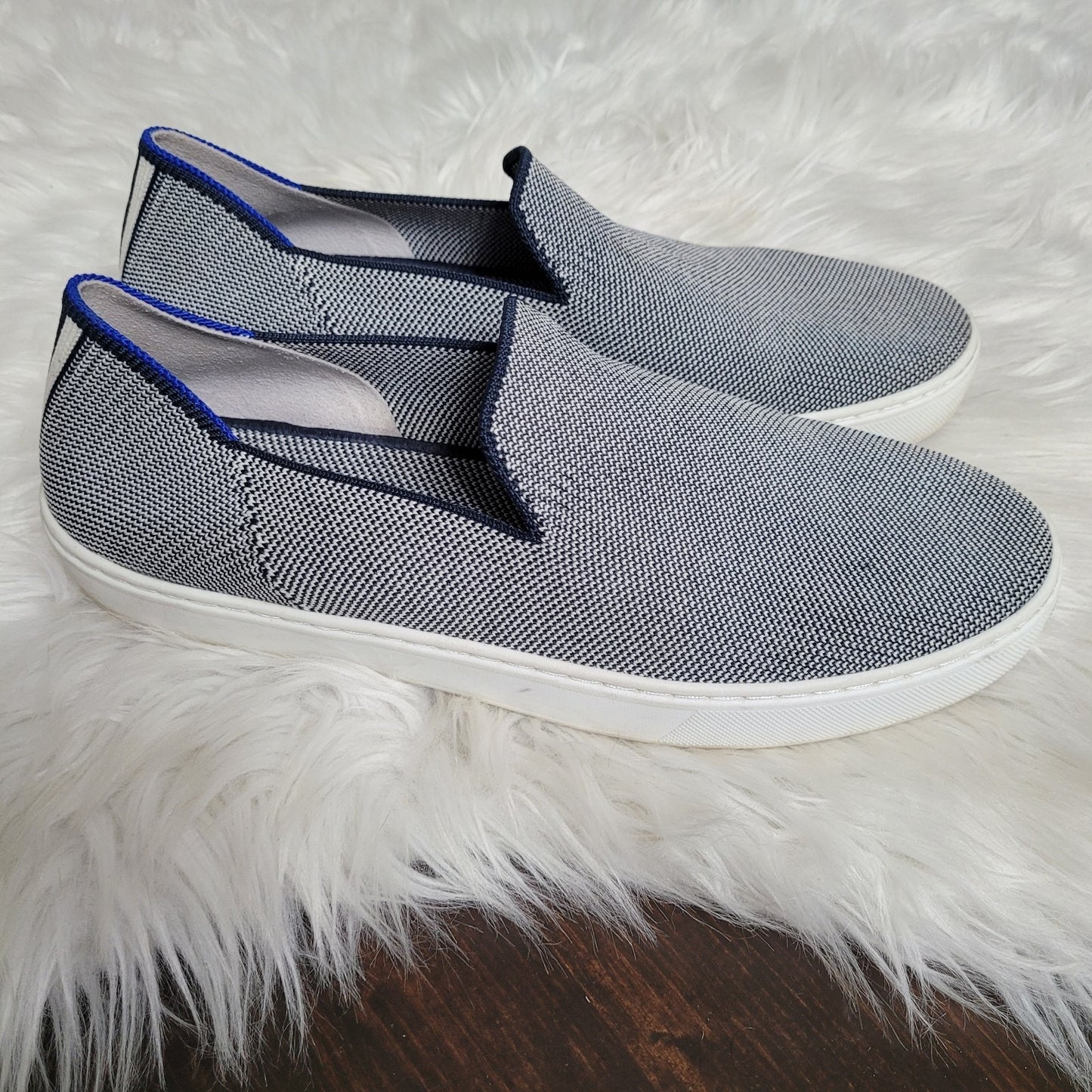 Rothy’s Women’s 9 The Original Sneaker Anchor Blue Knit Slip On Shoes Clean EUC