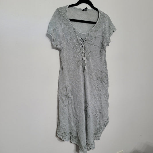 Fashion Force Women’s Gray Handkerchief Hem Dress Free Size Short Sleeve GUC