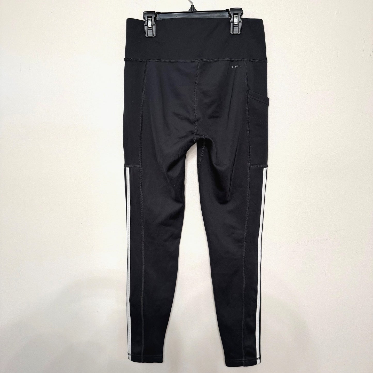 Adidas Womens M Climalite Black Leggings 3-Stripes Athletic Activewear