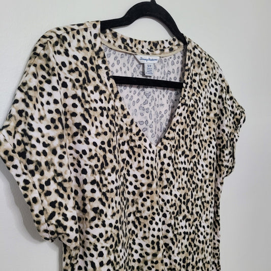 Tommy Bahama Women Buttery Soft Leopard Print Shirt Small Short Sleeve
