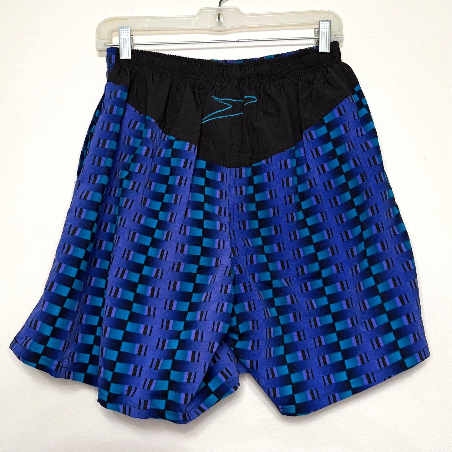 Speedo Men’s M Retro Blue Black Geometric Swim Trunks NWT