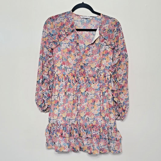 Zara Floral Print Ruffle Dress Small Long Sleeve Smocked Waist Boho