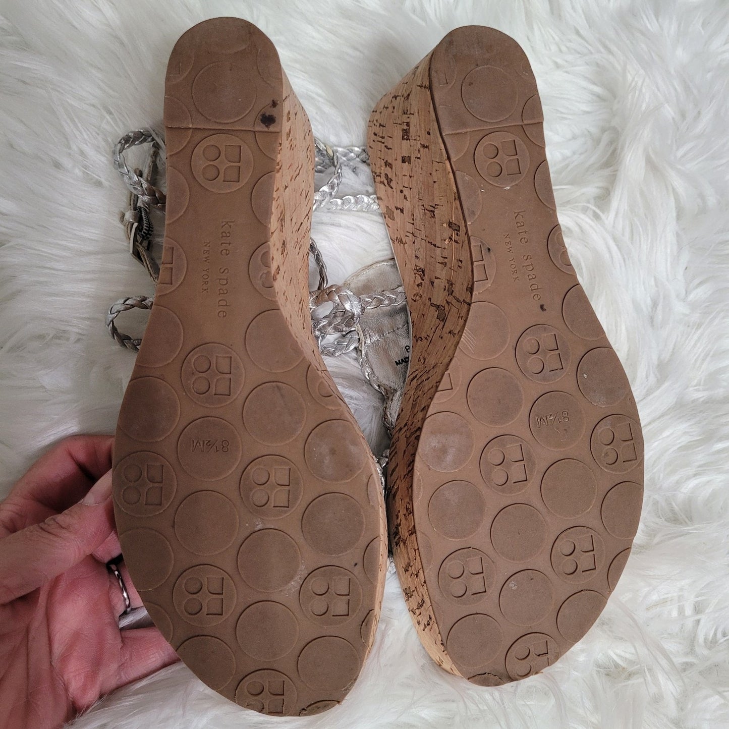 Kate Spade New York Women’s 8.5 Wedge Sandals Silver Braided Cork Heel