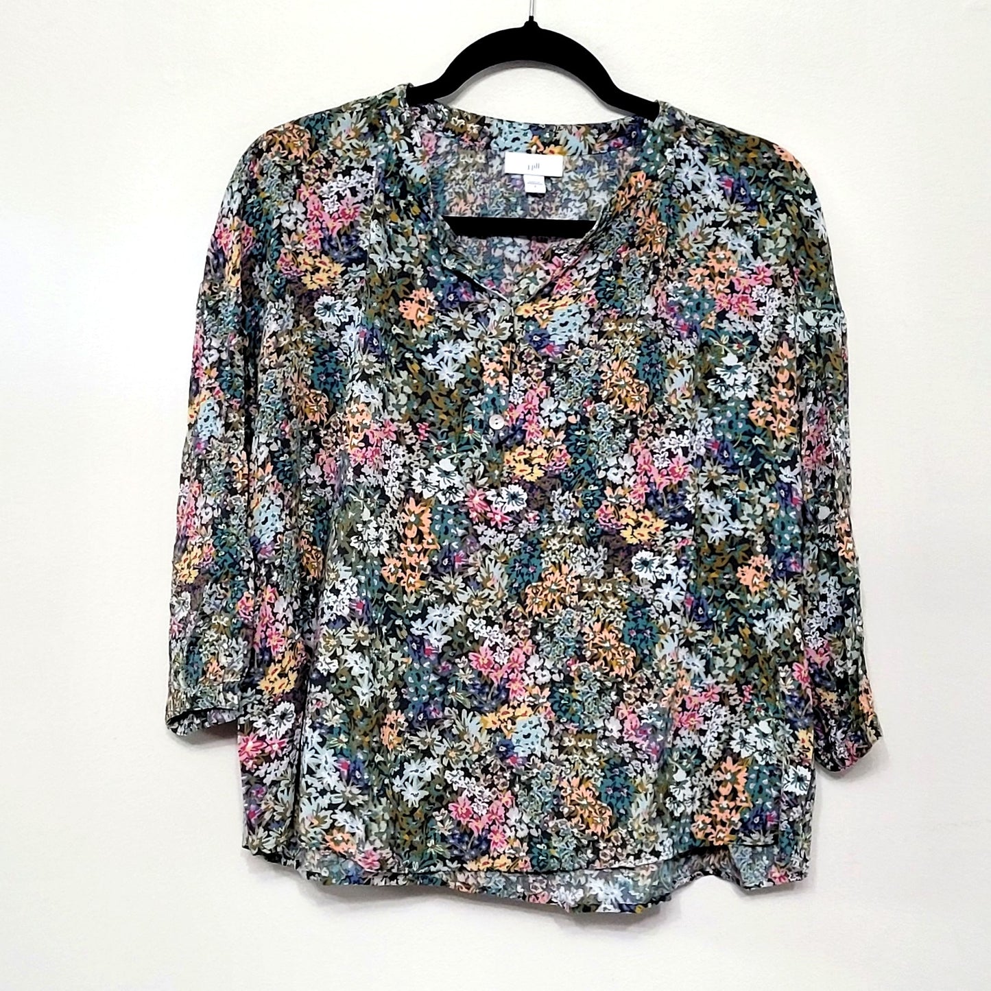 J. Jill Women’s Small Floral Blouse 3/4 Sleeve Rayon Top Multicolor