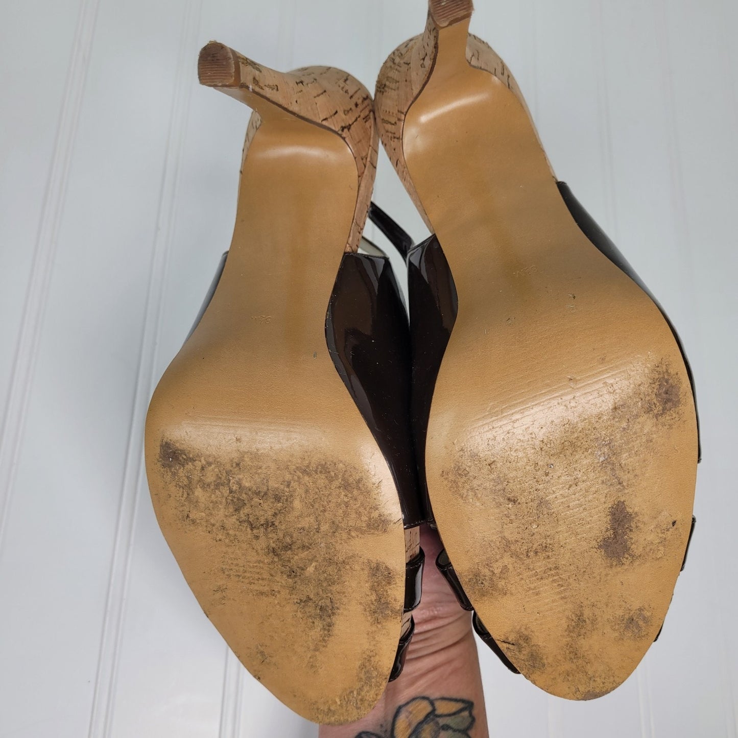 Guess by Marciano Womens 8.5M Slingback Heels Chocolate Brown Patent Leather