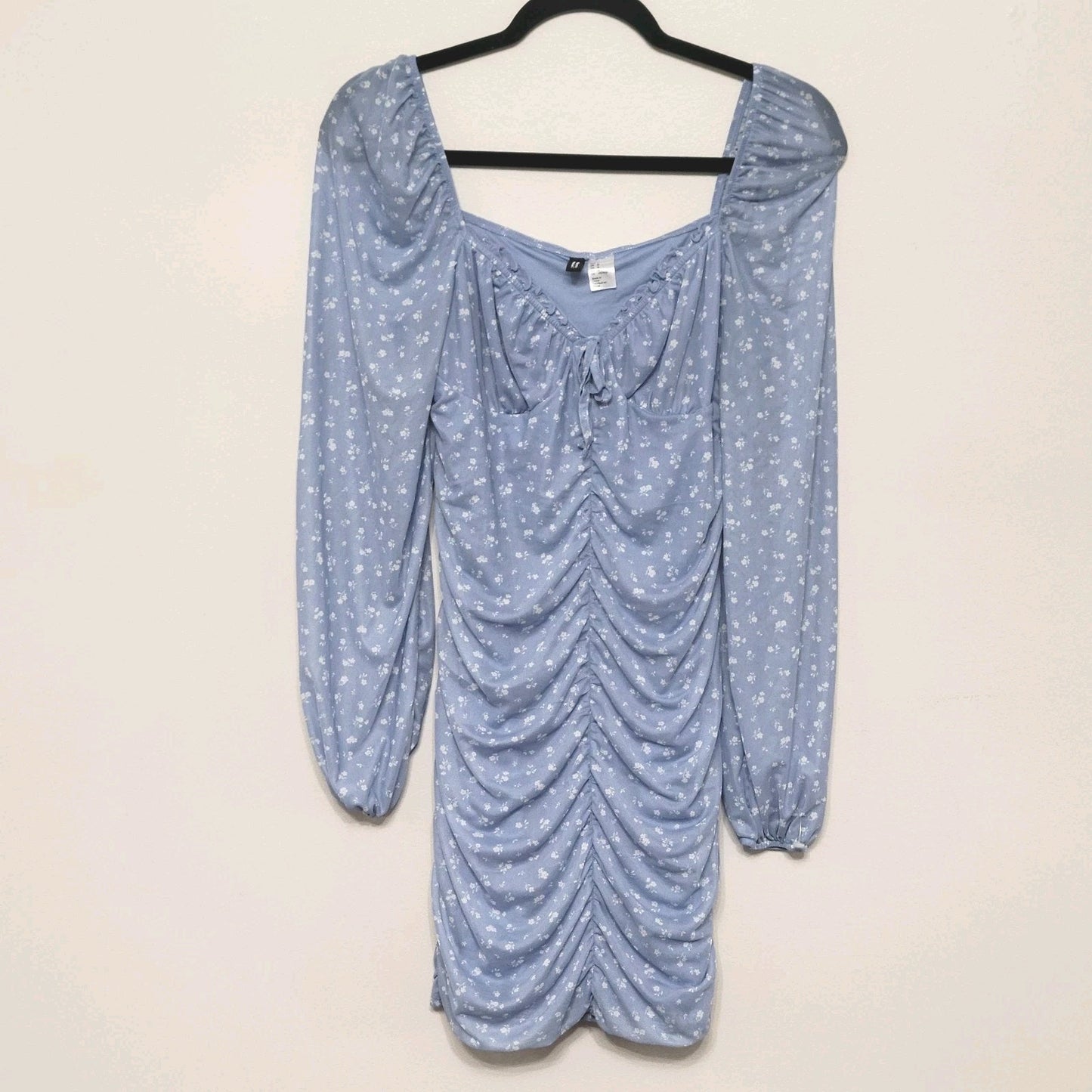 Divided H&M Blue Floral Ruched Dress Medium 90s Y2K Fairy Whimsigoth