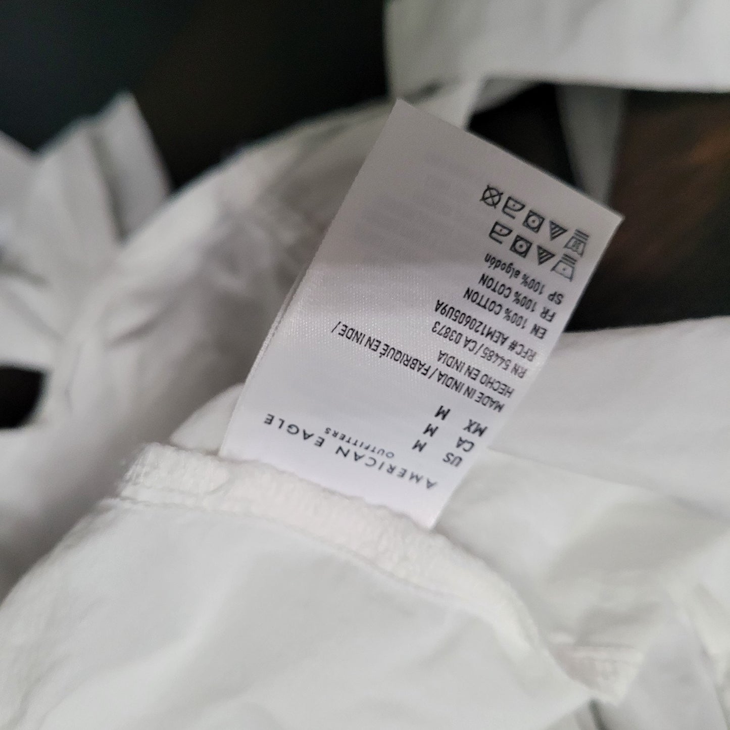 American Eagle Crop Tie Front Blouse Medium White Long Sleeve Cotton