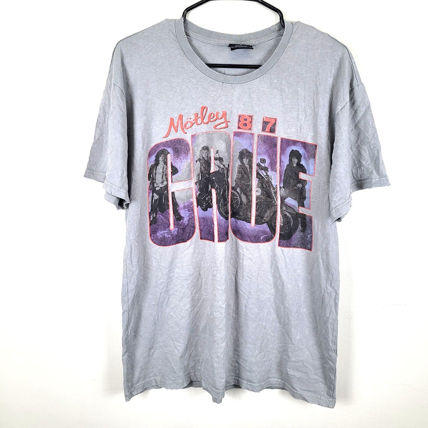 Motley Crue Mens M Gray Graphic Band Tee Girls Girls Girls 87 Distressed Y2K