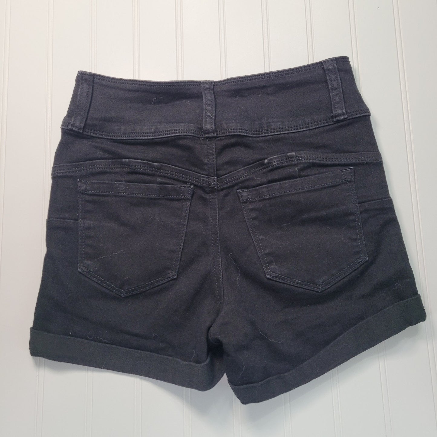 Wax Jeans Womens S High Rise Black Denim Shorts Cuffed Stretch 3 Button Y2K