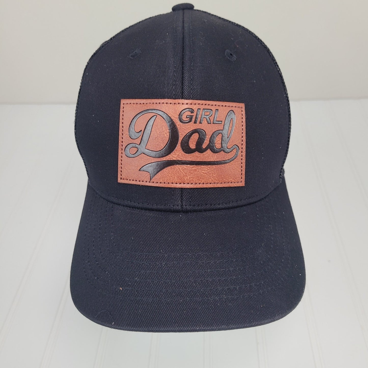KOLWOVEN Girl Dad Leather Patch Trucker Hat Adjustable Black Mesh Back Cap