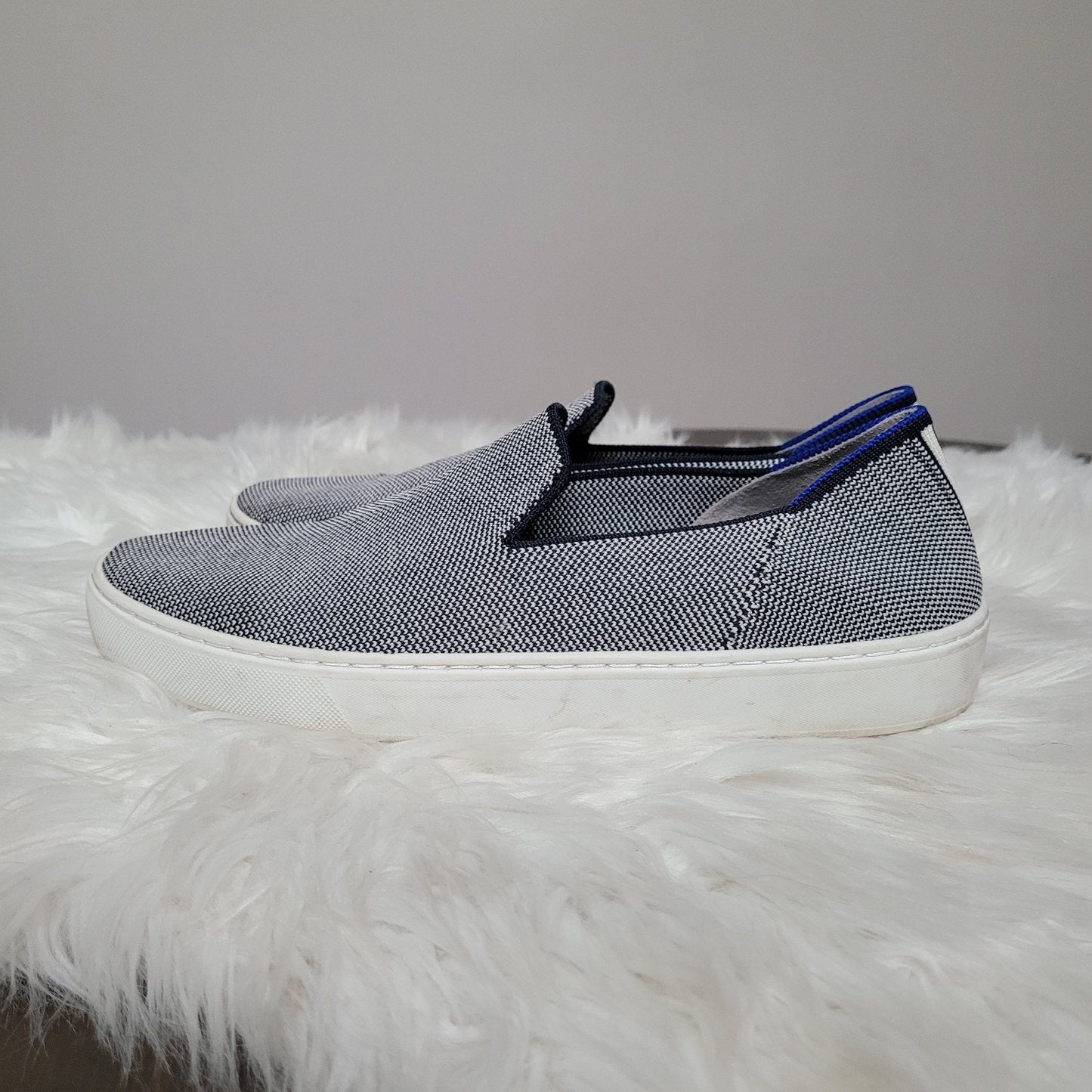 Rothy’s Women’s 9 The Original Sneaker Anchor Blue Knit Slip On Shoes Clean EUC