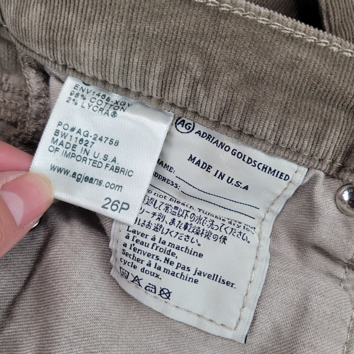 AG Adriano Goldschmied Womens 26P The Stevie Slim Straight Leg Corduroy Pants