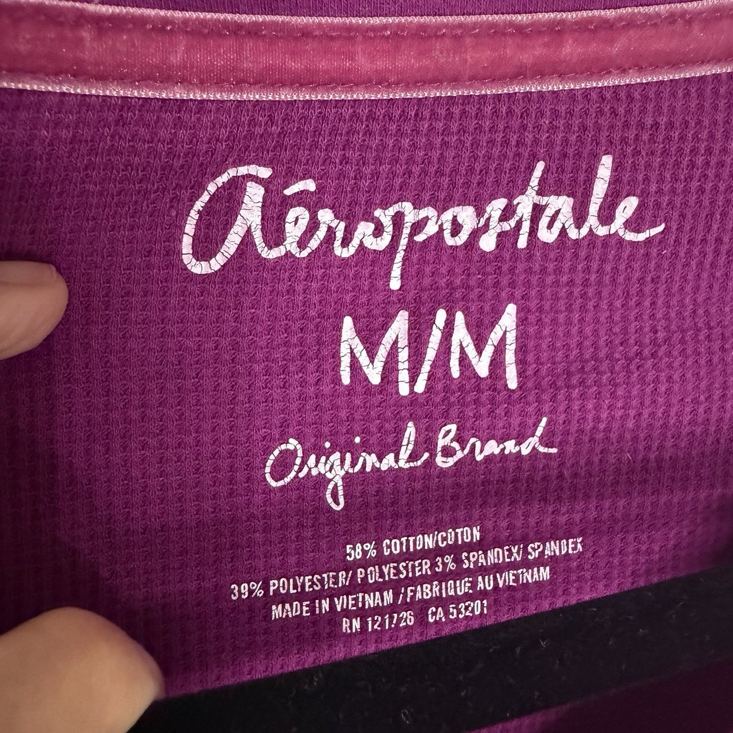 Aeropostale Retro Y2K Womens M Purple Waffle Henley Spellout Logo Top