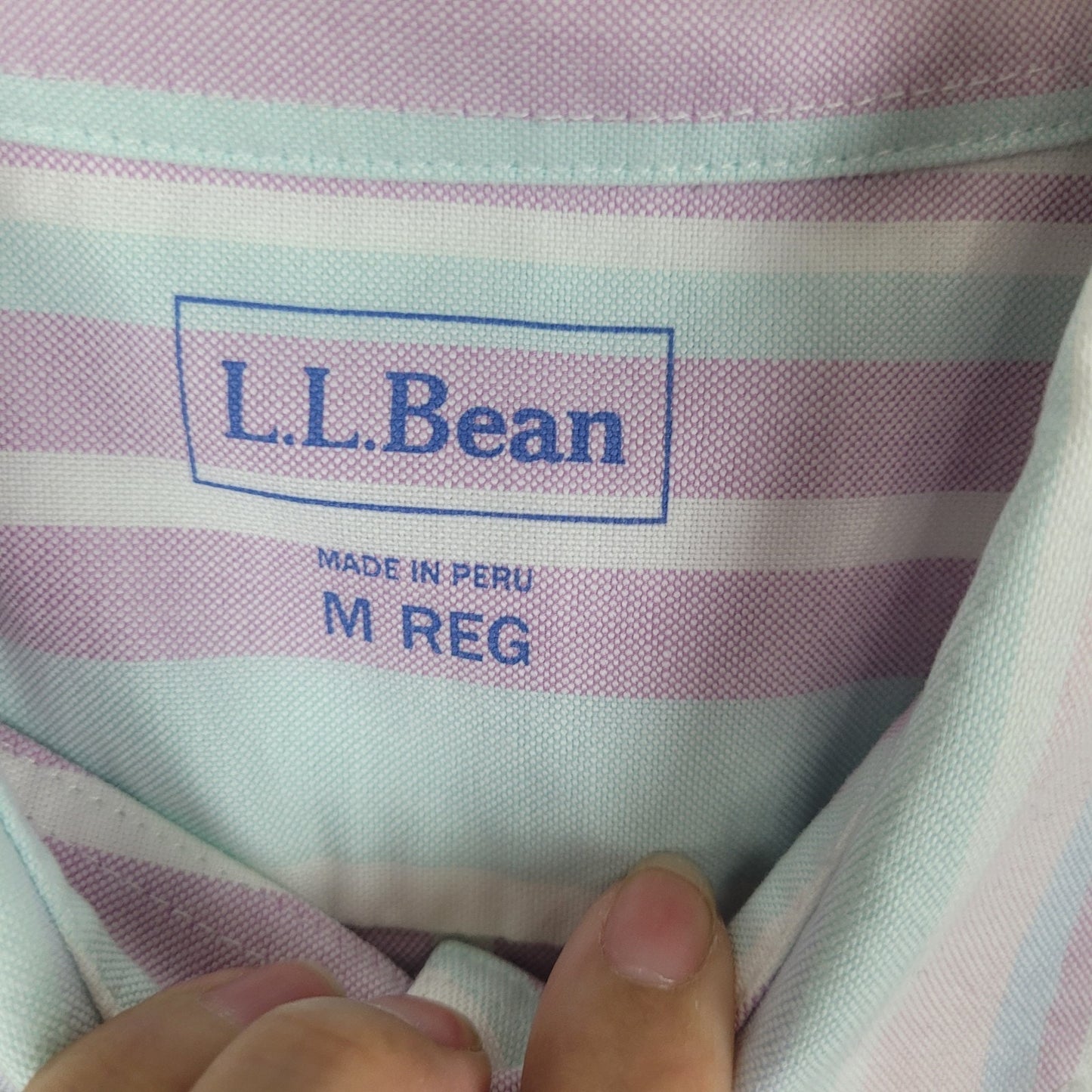 L.L. Bean Womens Medium Cotton Button Up Shirt Pastel Stripe 3/4 Sleeve Preppy