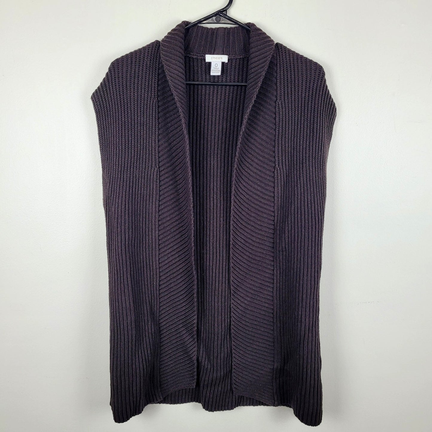 Chico’s Womens 0 (S) Chocolate Brown Cashmere Blend Sleeveless Cardigan Vest