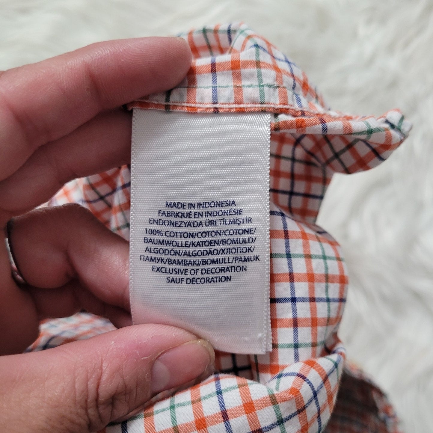 Ralph Lauren Polo Boys Dress Shirt 3T Orange Blue White Gingham Long Sleeve