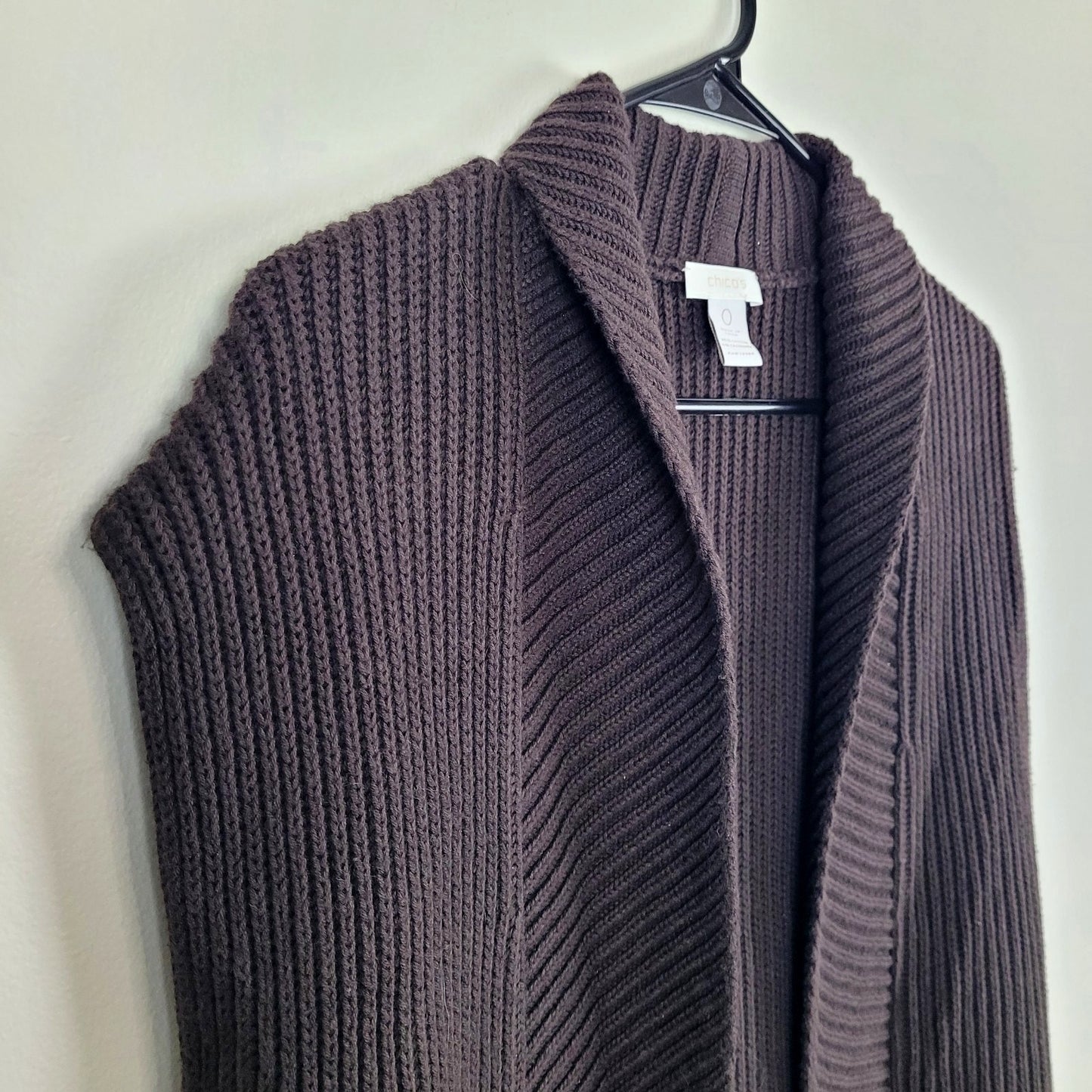 Chico’s Womens 0 (S) Chocolate Brown Cashmere Blend Sleeveless Cardigan Vest