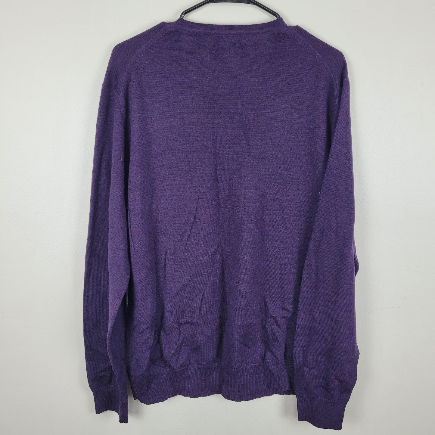 Calvin Klein Extra Fine Merino Wool V-Neck Sweater Men's XL Purple