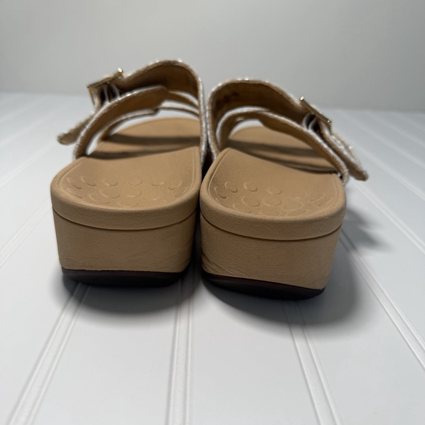 Vionic Womens 8 Pacific Rio Slide Sandal White Textured Adjustable Platform