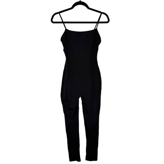 Zara Basic Womens L Black Spaghetti Strap Jumpsuit Open Back Minimalist Chic