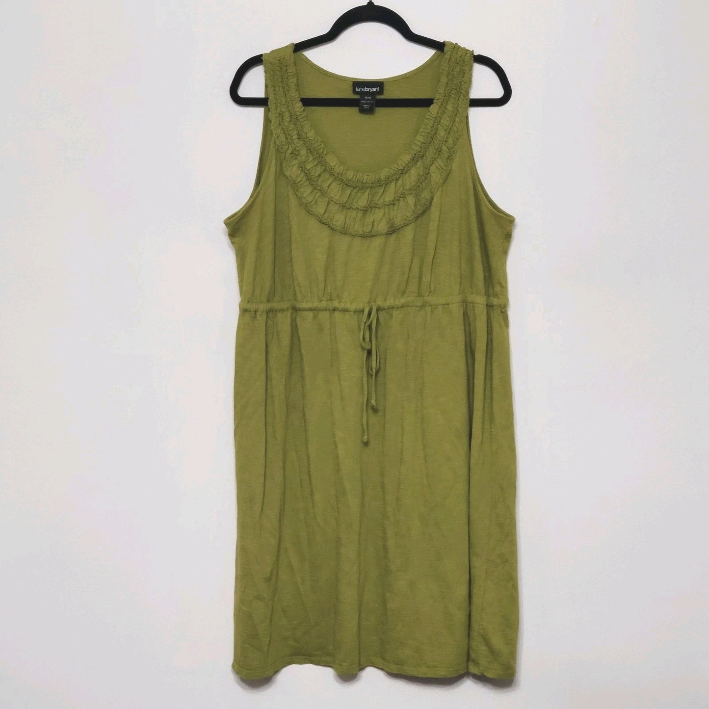 Lane Bryant Dress Size 14/16 Olive Green Ruffle Neck Sleeveless Boho