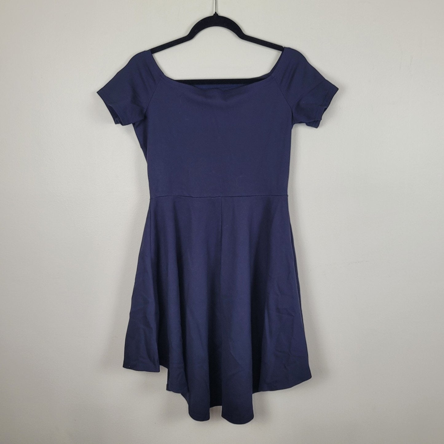 Sarin Mathews Junior's L Navy Off Shoulder Hi Low Dress Short Sleeve Homecoming