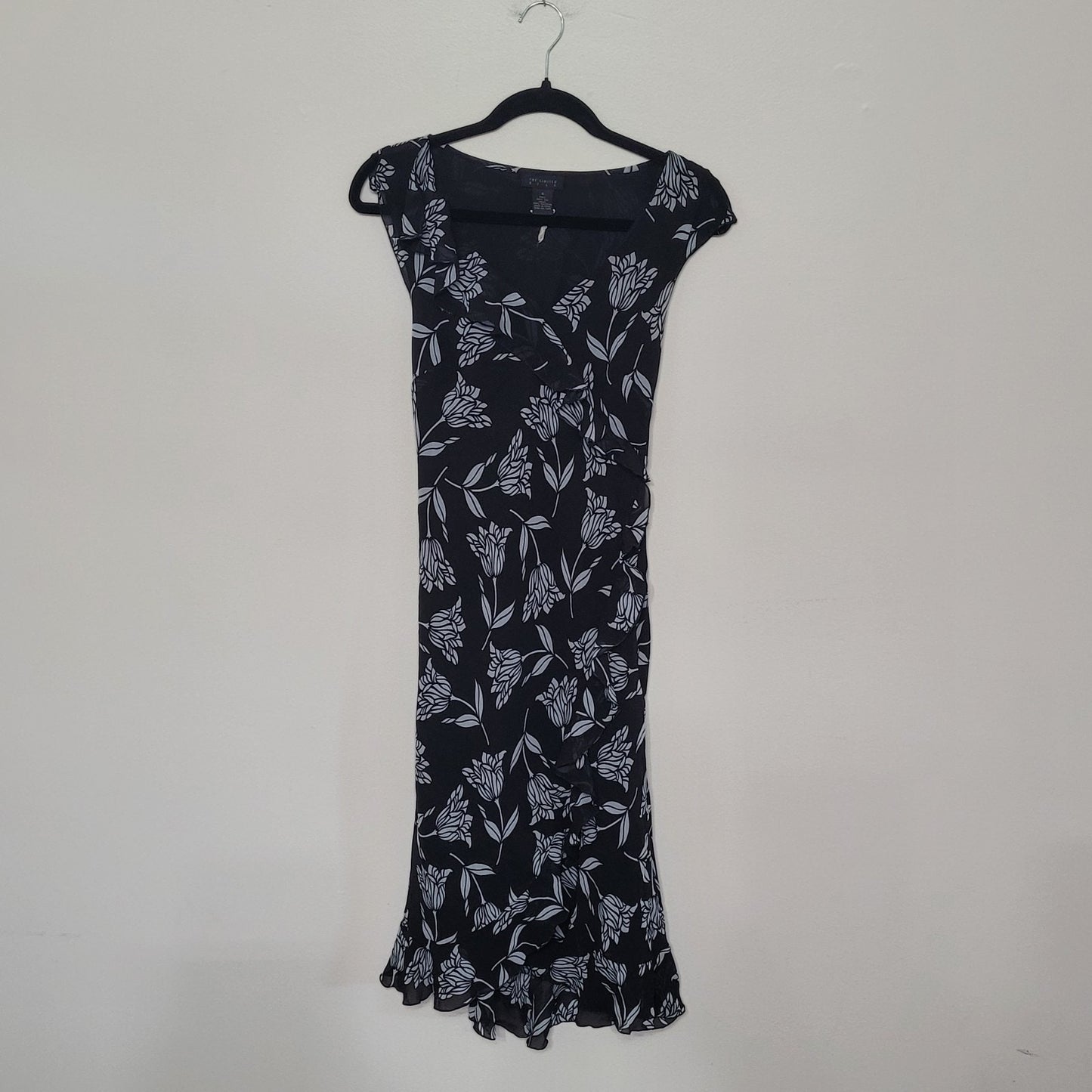 The Limited Dress Navy Women 6 Floral Silk Ruffle Y2K 90s Fairy Whimsigoth Midi