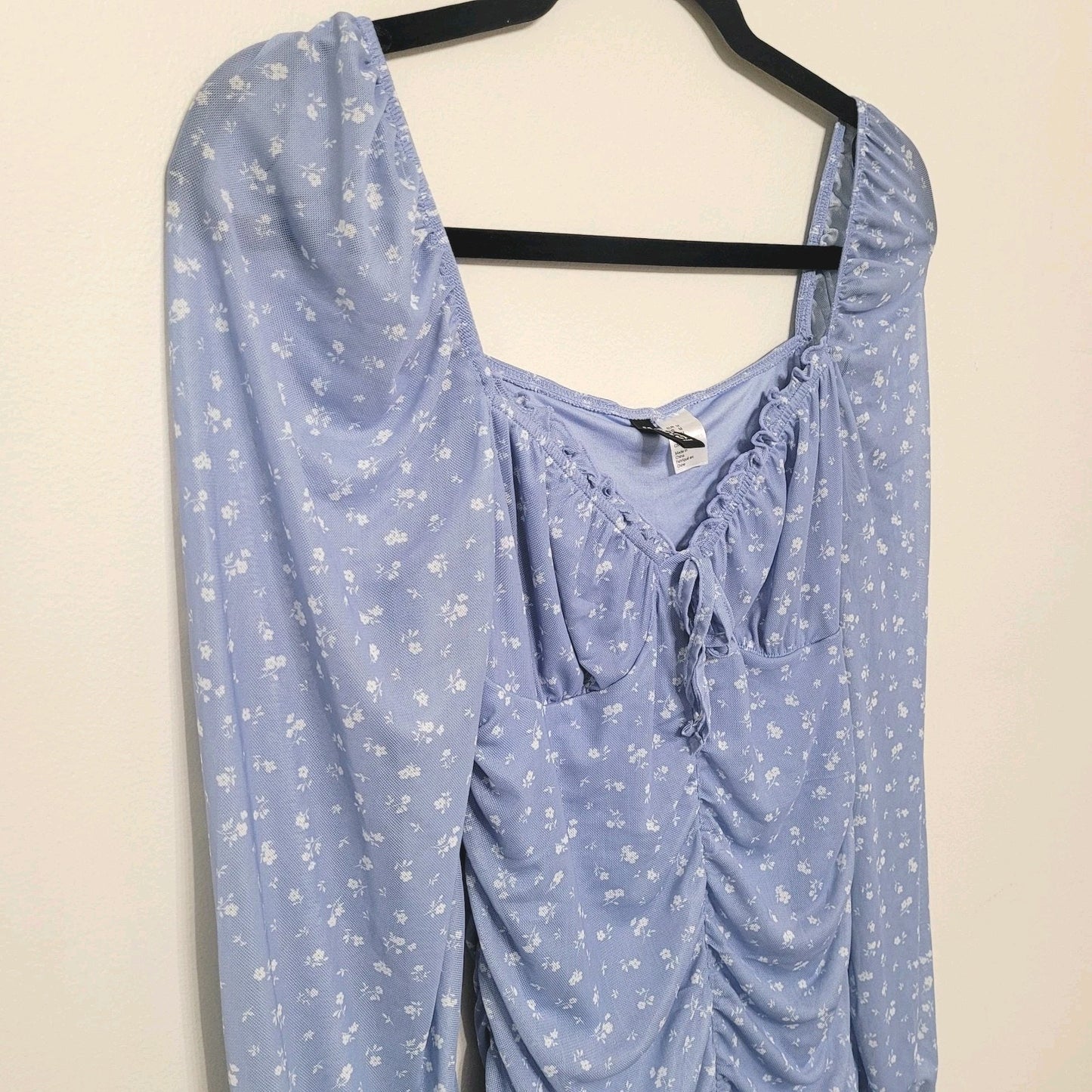 Divided H&M Blue Floral Ruched Dress Medium 90s Y2K Fairy Whimsigoth