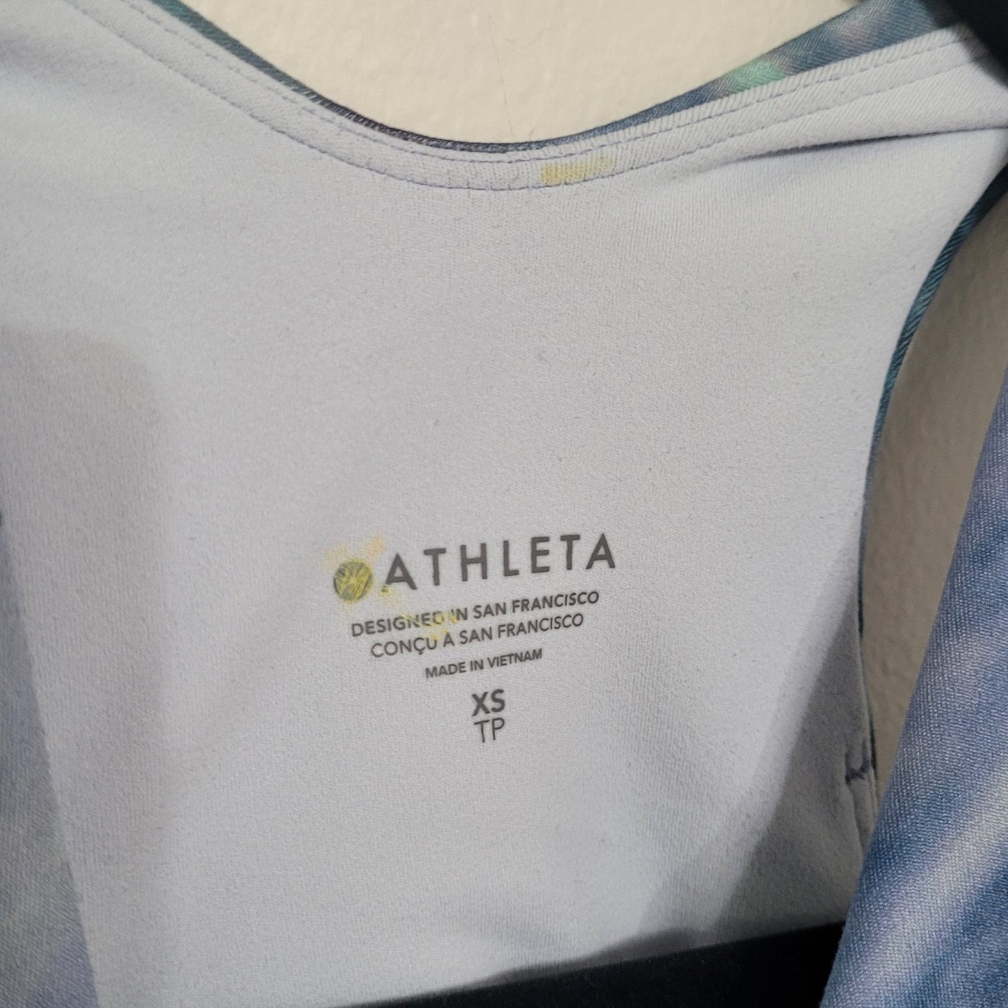 Athleta XS Conscious Crop Bra Solarize Chrome Blue Printed Padded Shelf Bra