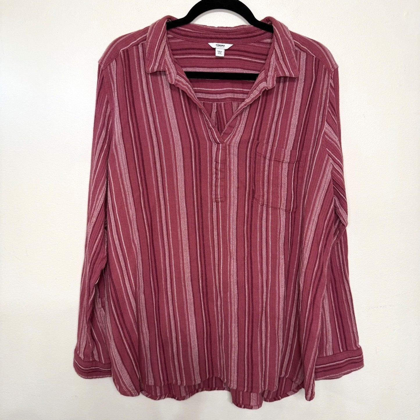 Sonoma Goods for Life Womens XXL Pink Striped Button Shirt Fall Essential