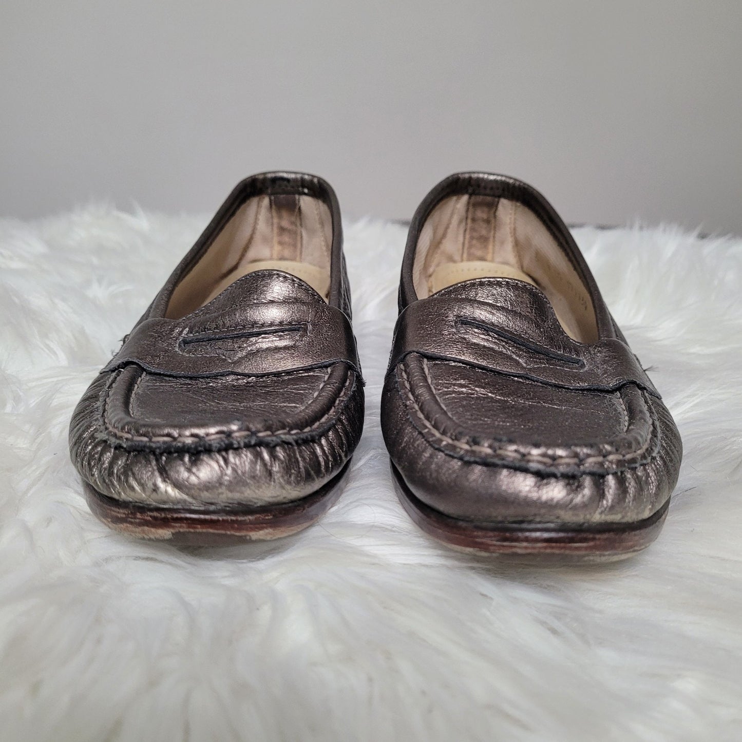 SAS Women’s Size 6 Wink Slip On Penny Loafer Pewter Leather Moccasin Shoes